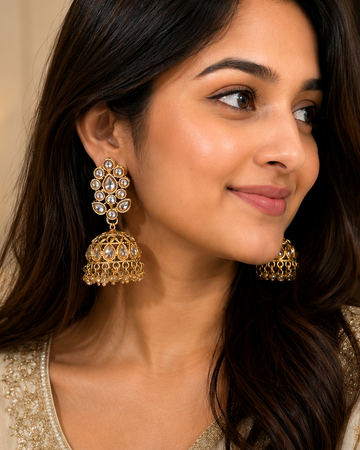 Antique Gold Polki Kundan Long Drop Jhumka Earrings | LLB0255