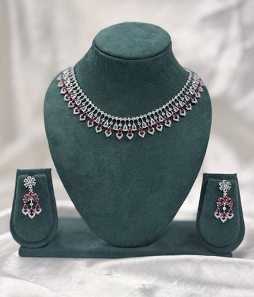 Elegant Ruby Stone Necklace Set with Diamond Finish,llb423