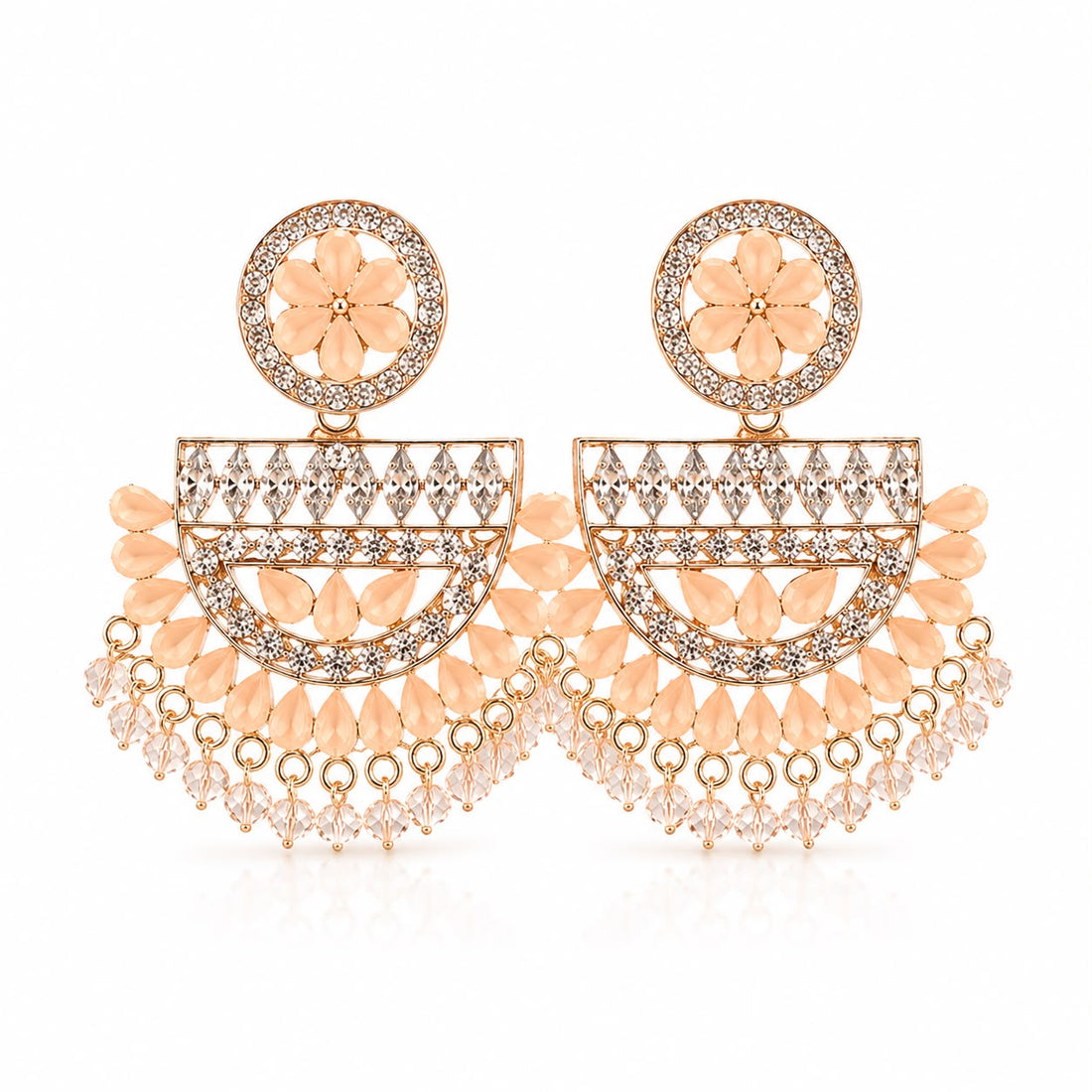 Peach Floral Chandbali Earrings | llb0146