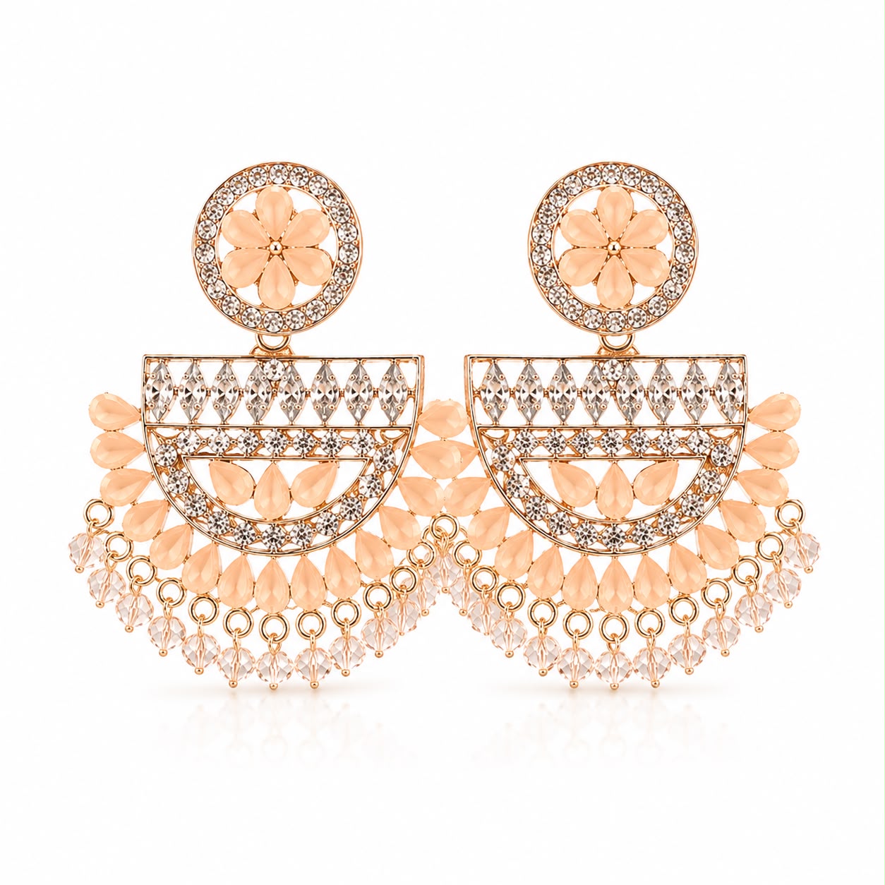 Peach Floral Chandbali Earrings | llb0146