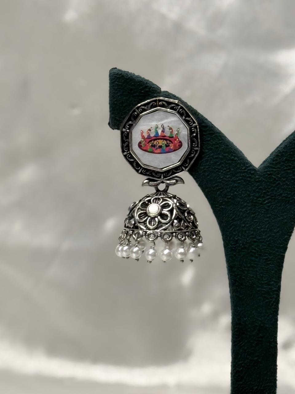 Oxidised Silver Kathakali Jhumka Earrings for Women,llb599