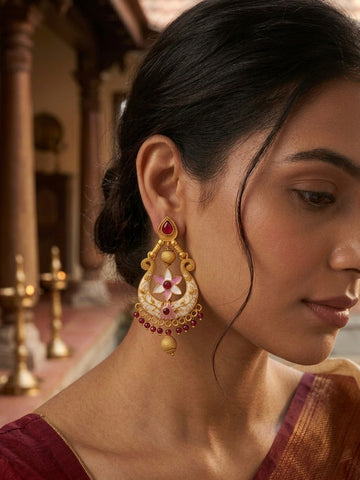 Meenakari Chandbali Earrings with Ruby Beads |llb055