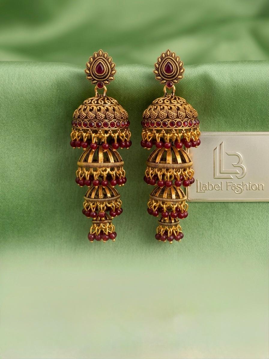 4-Tier Ruby Jhumka Earrings | llb0124