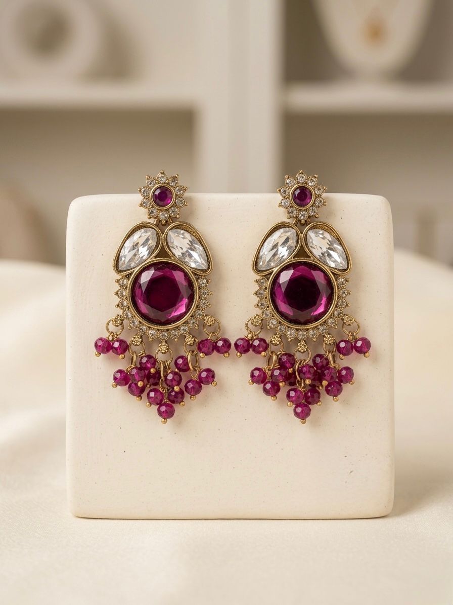Ruby Kundan Statement Earrings / llb0014
