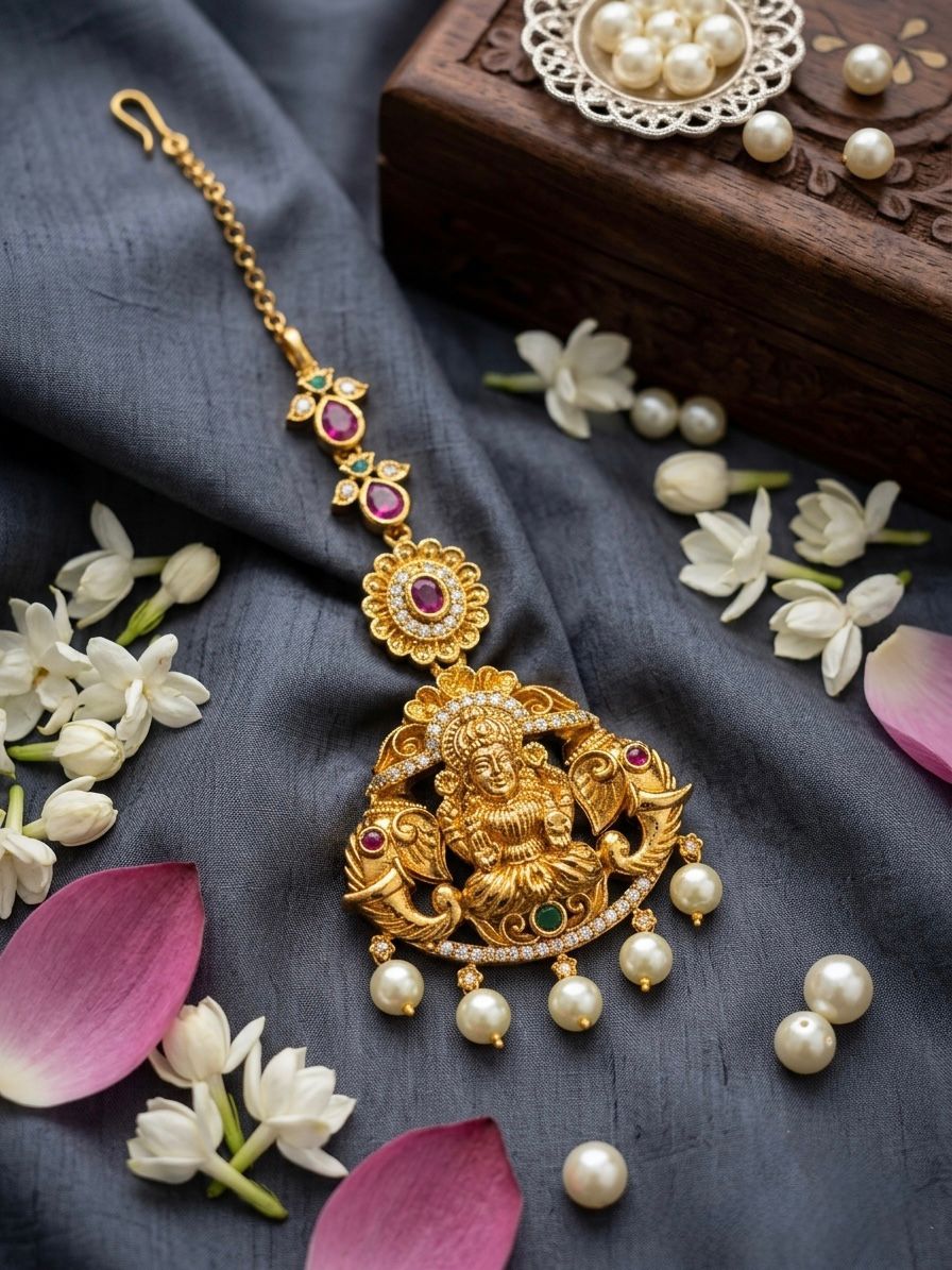 Antique Gold-Plated Lakshmi Maang Tikka,llb869