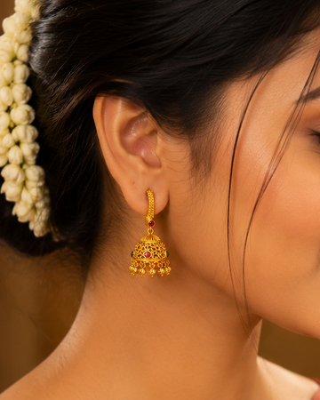 Gold Jhumka Earrings with Ruby & Emerald Stones | LLB0237