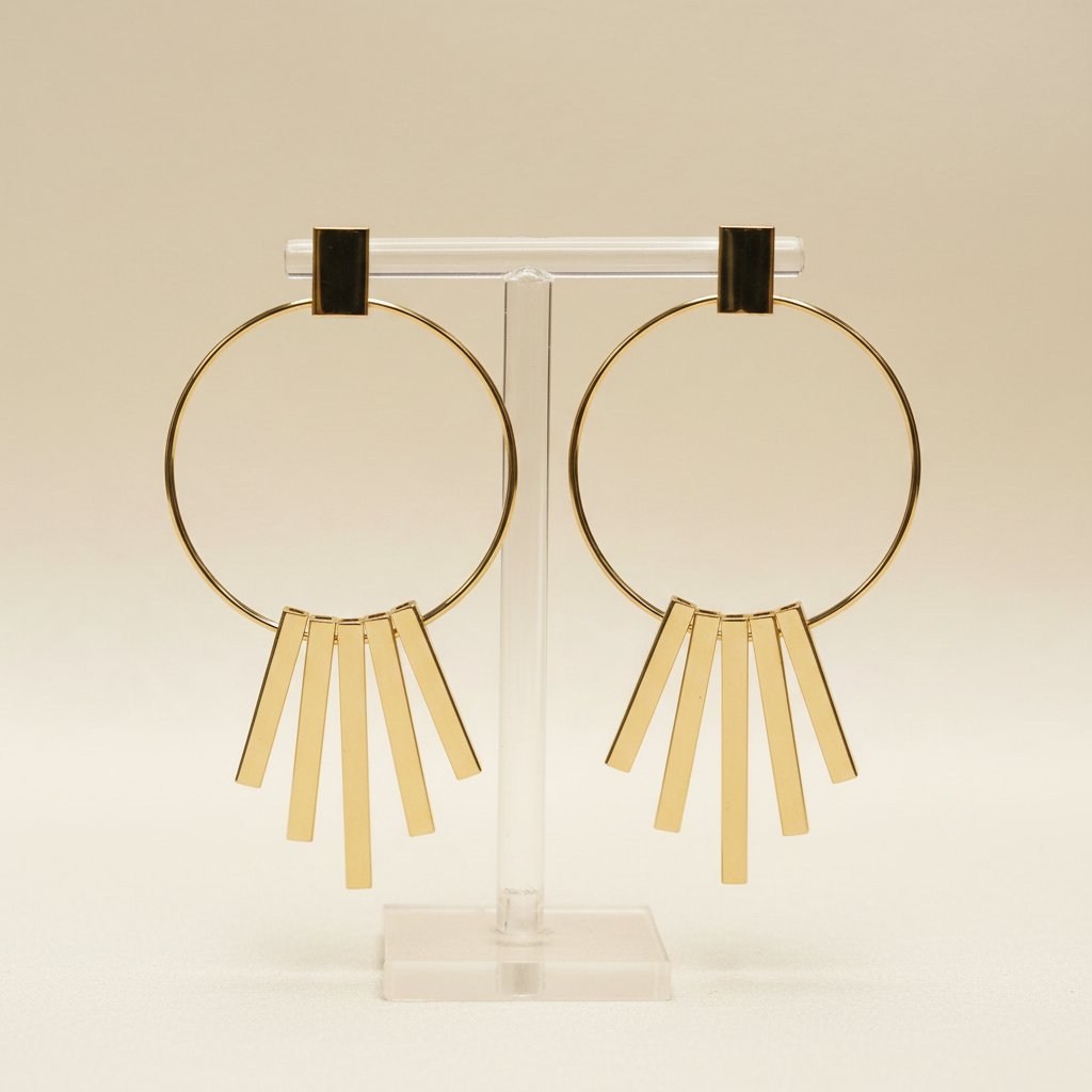 Gold Hoop Earrings with Dangling Bar Fringe Charms | LLB0184