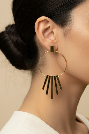 Gold Hoop Earrings with Dangling Bar Fringe Charms | LLB0184