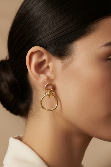 Gold Double Ring Chain Link Drop Earrings | LLB0185