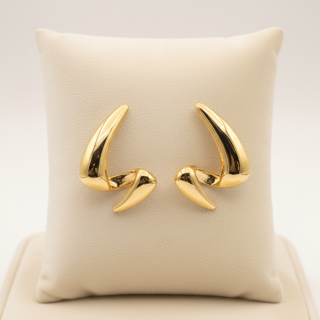 Gold Sculptural Horn Knot Stud Earrings | LLB0186