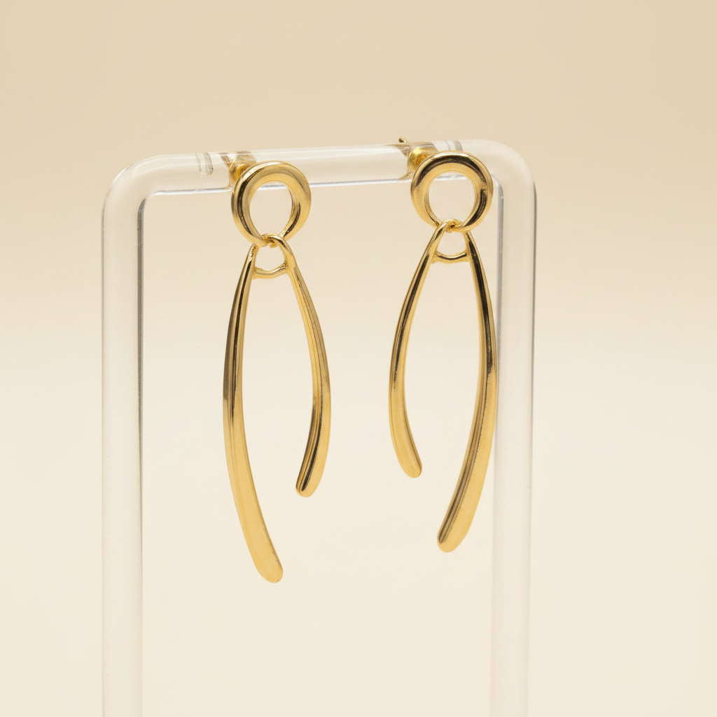 Gold Wishbone Drop Earrings with Circle Hoop Stud | LLB0187