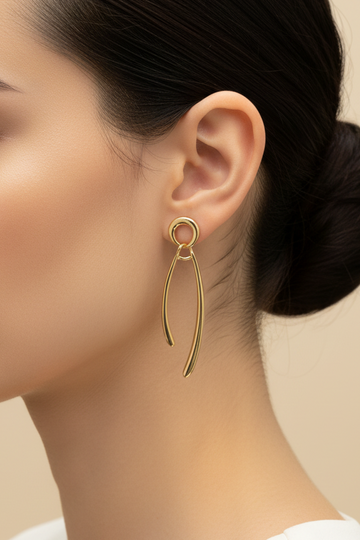 Gold Wishbone Drop Earrings with Circle Hoop Stud | LLB0187