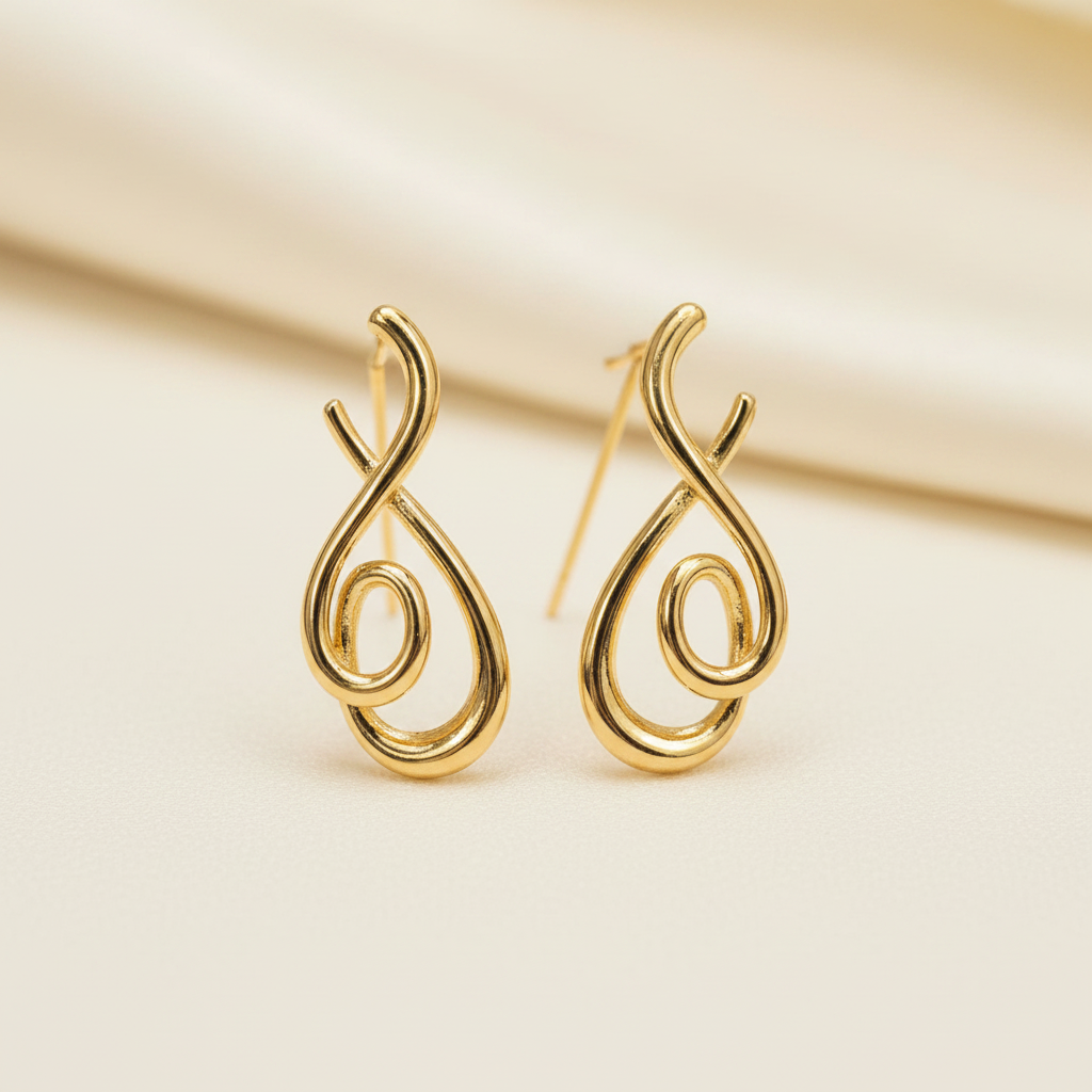 Gold Swirl Teardrop Drop Earrings | LLB0188