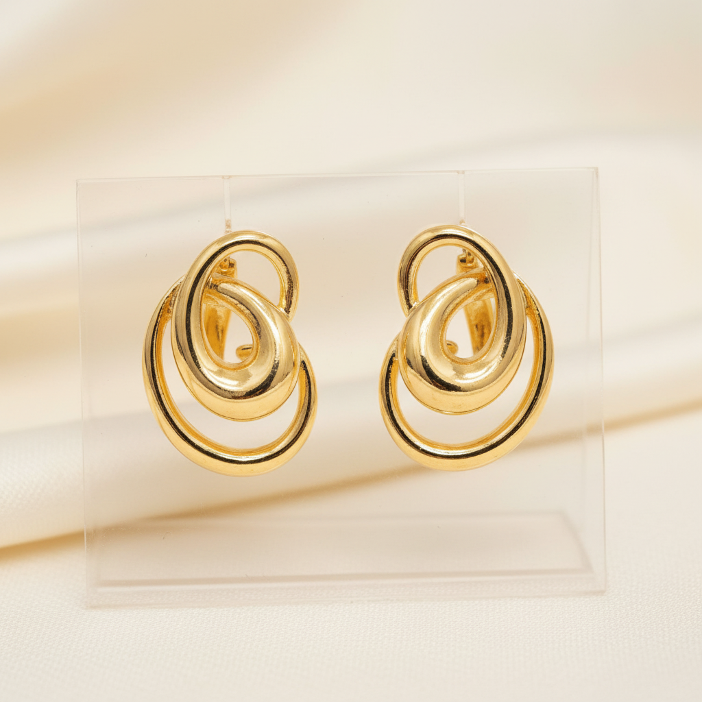 Gold Triple Interlocked Swirl Hoop Earrings | LLB0189