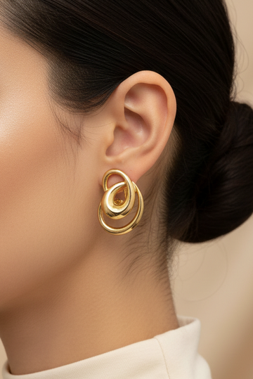 Gold Triple Interlocked Swirl Hoop Earrings | LLB0189