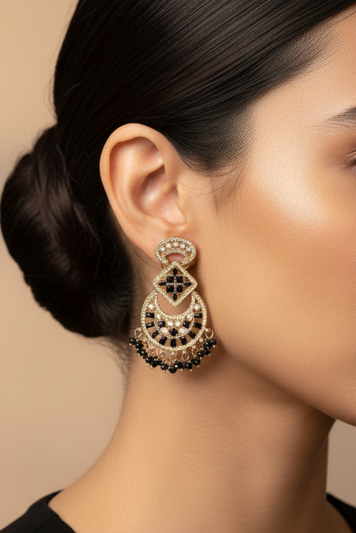 Gold Black Crystal Chandelier Drop Earrings | LLB0192