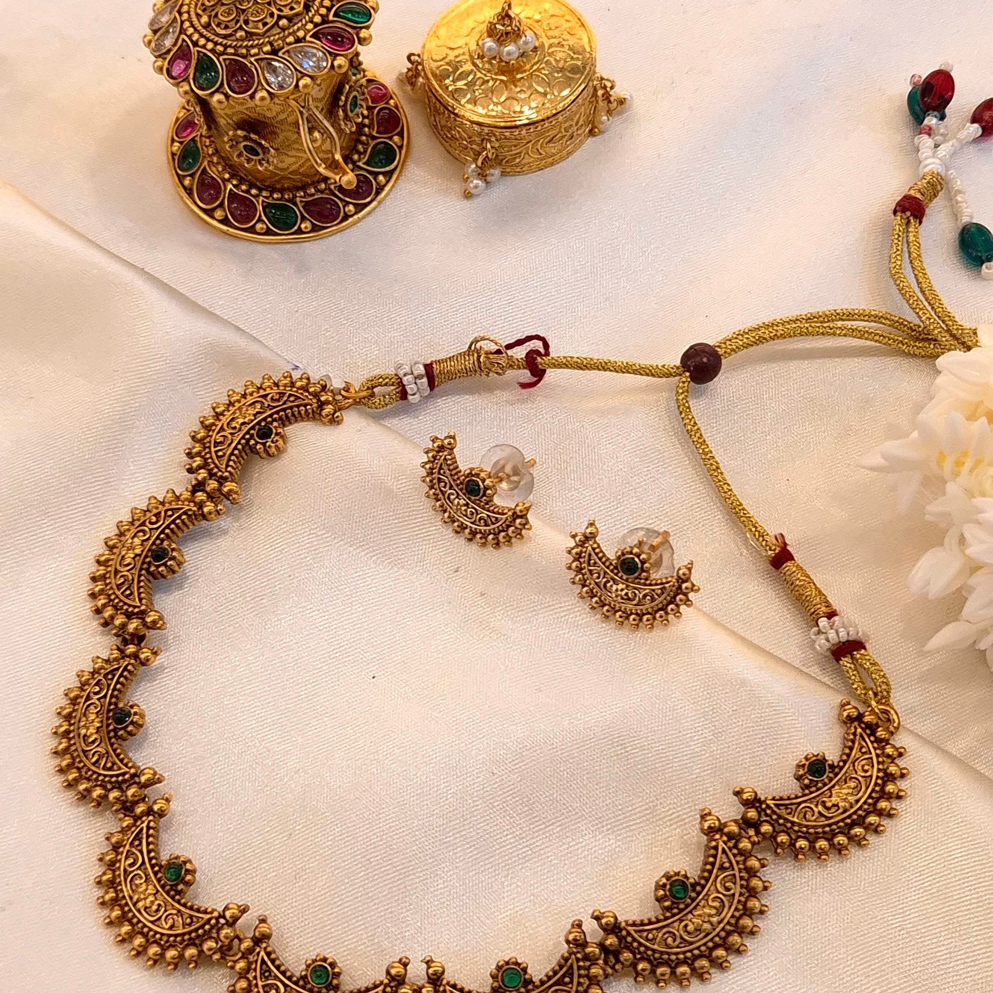 Antique Gold Plate Crescent Moon Necklace