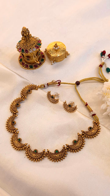 Antique Gold Plate Crescent Moon Necklace