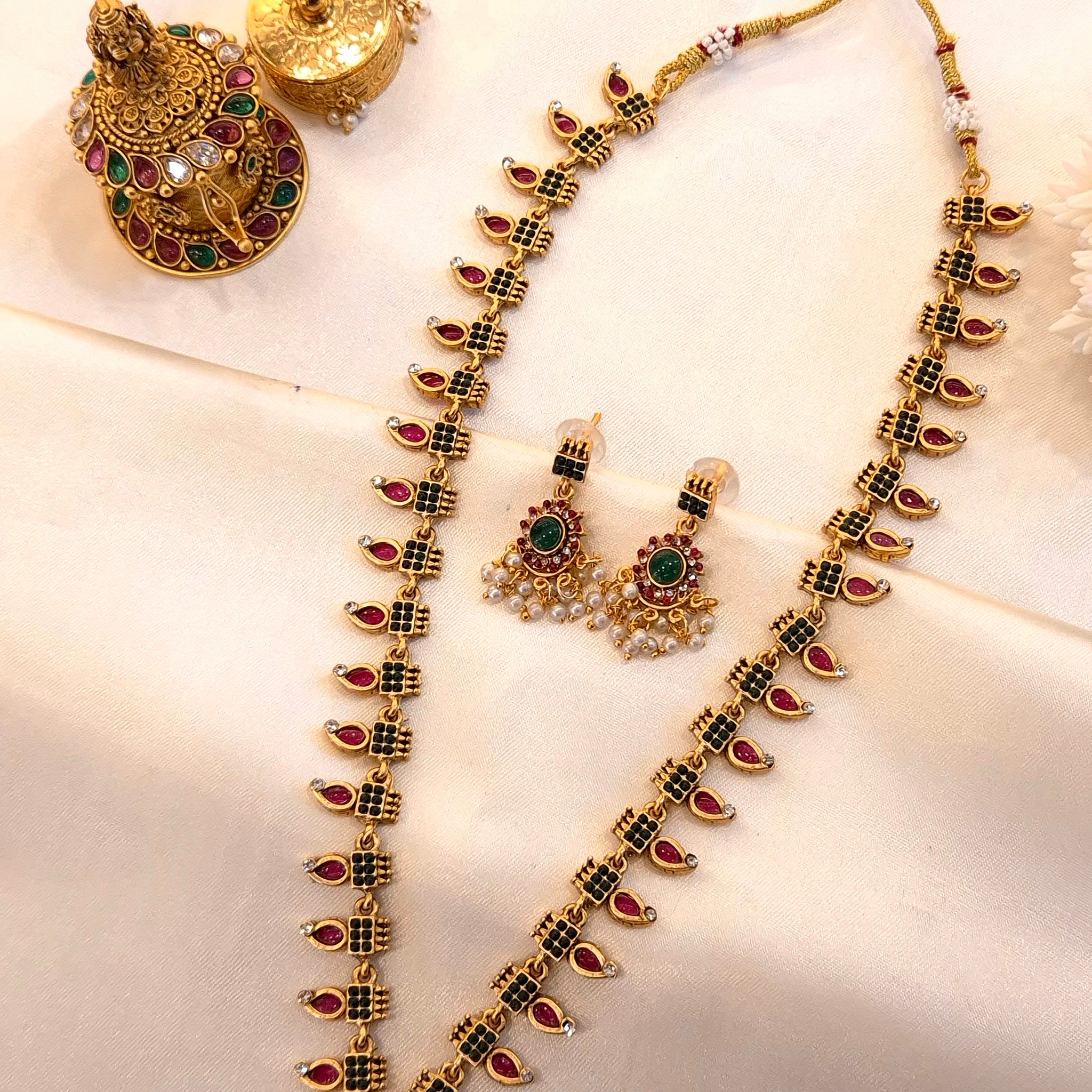 Traditional Long Palakka mala set in Antique Gold