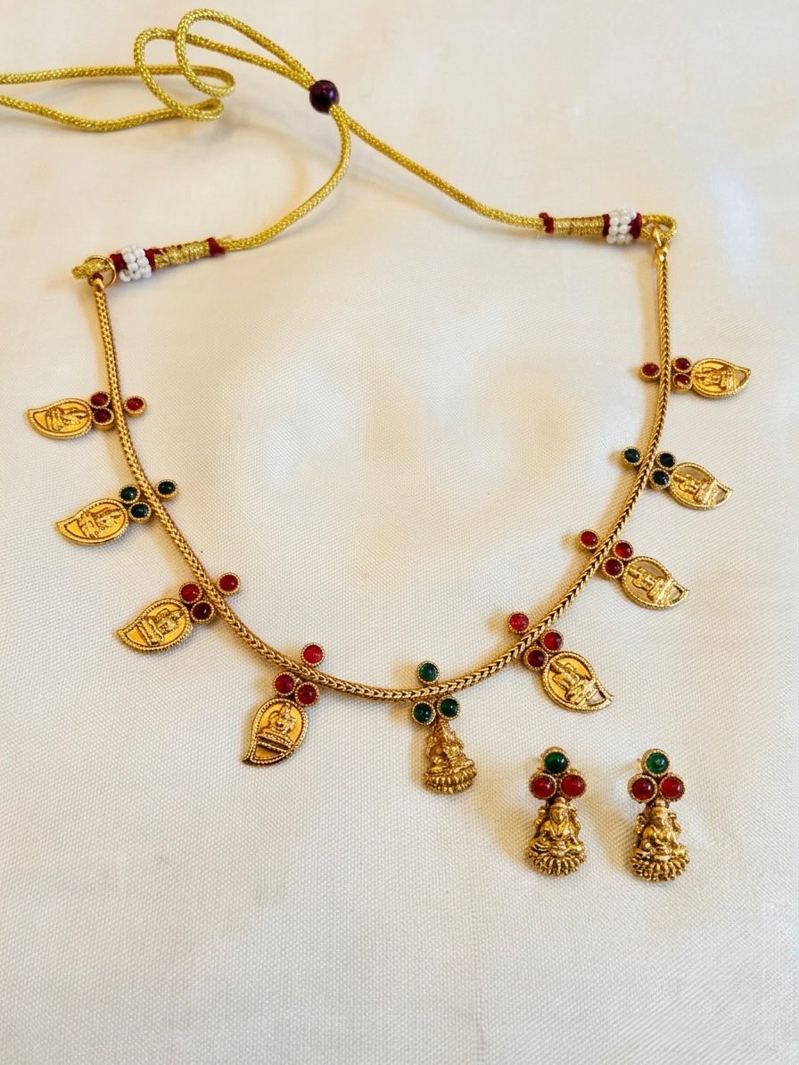 Antique Gold Lakshmi Temple Coin Choker Set with Multicolour Stones | llb948
