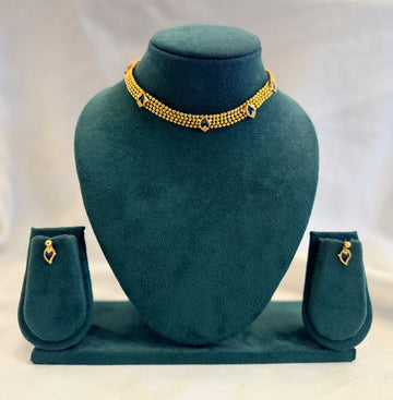 Antique Gold Ghungroo Bead Choker with Blue Sapphire Diamond Stones & Stud Earrings | llb958