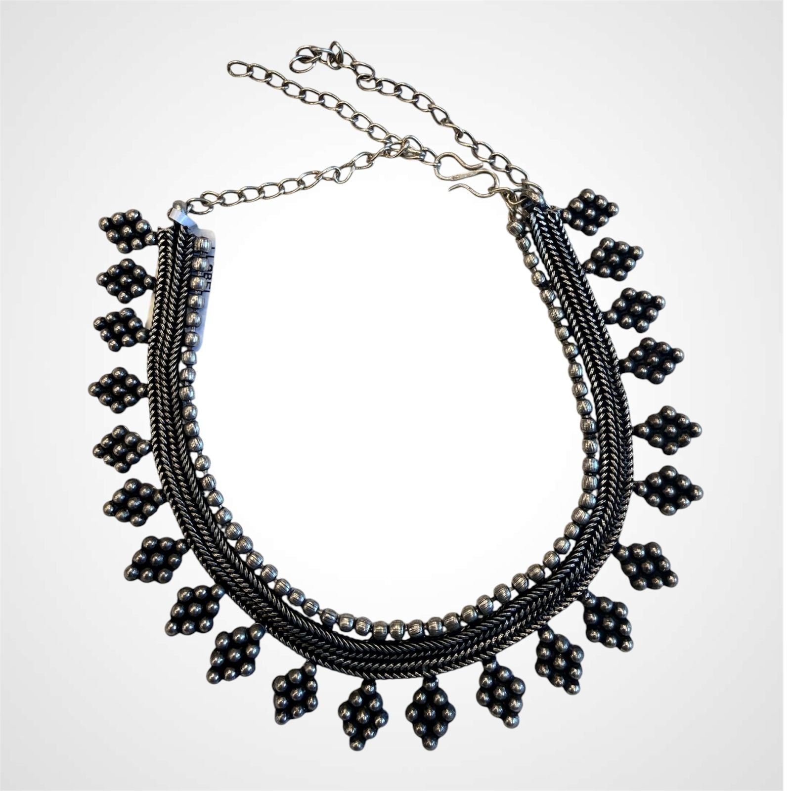 Oxidised Silver Grape Cluster Choker Necklace | Boho Ethnic Jewellery | llb963
