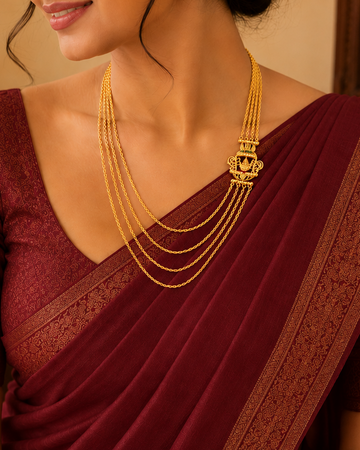 Gold 4-Layer Chain Necklace with Lakshmi Side Pendant | LLB0225