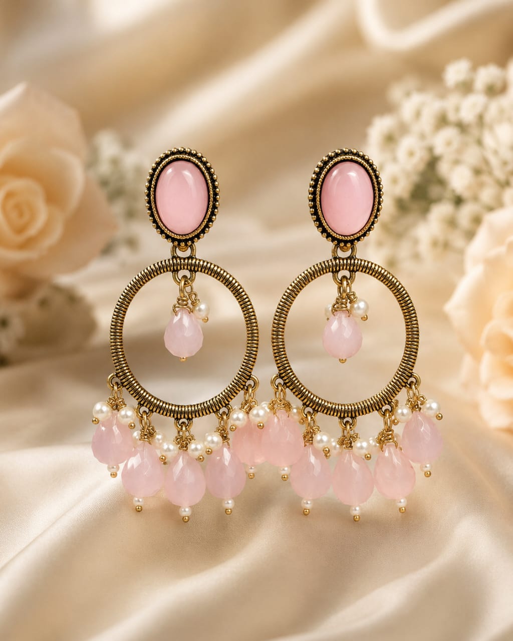 Black Onyx & Pearl Chandbali Earrings | llb0155