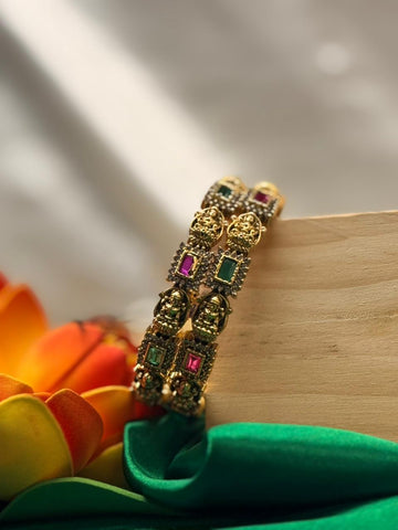Antique Gold Temple Bangles | Ruby & Emerald Stone Bangles,llb411