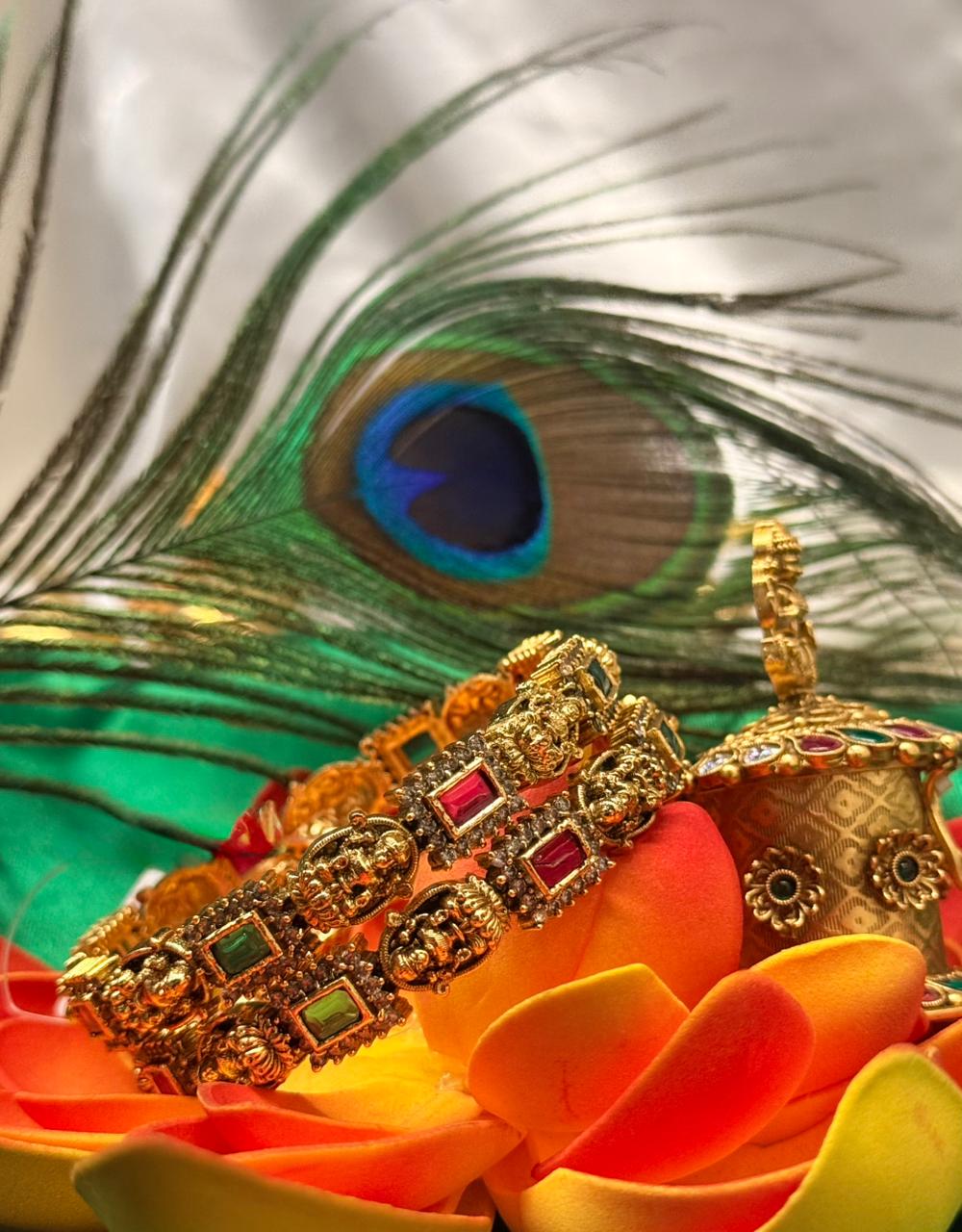 Antique Gold Temple Bangles | Ruby & Emerald Stone Bangles,llb411