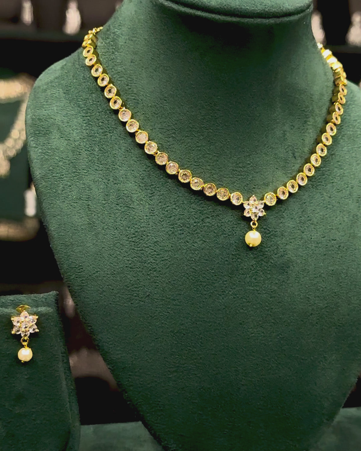 Elegant Gold Mini  Necklace Set with Ruby, Green & White Stone Options - Matching Earrings | ONK386