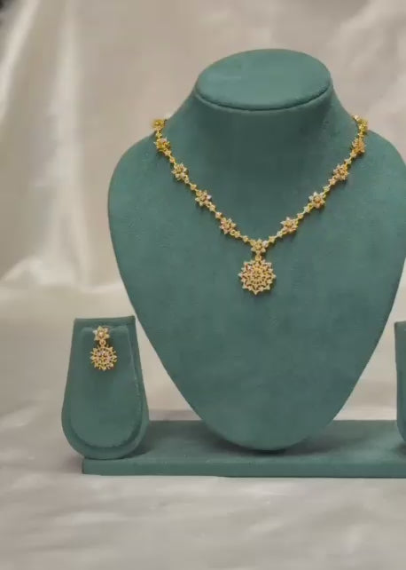 Floral Pendant Gold-Tone Necklace Set | ONK327