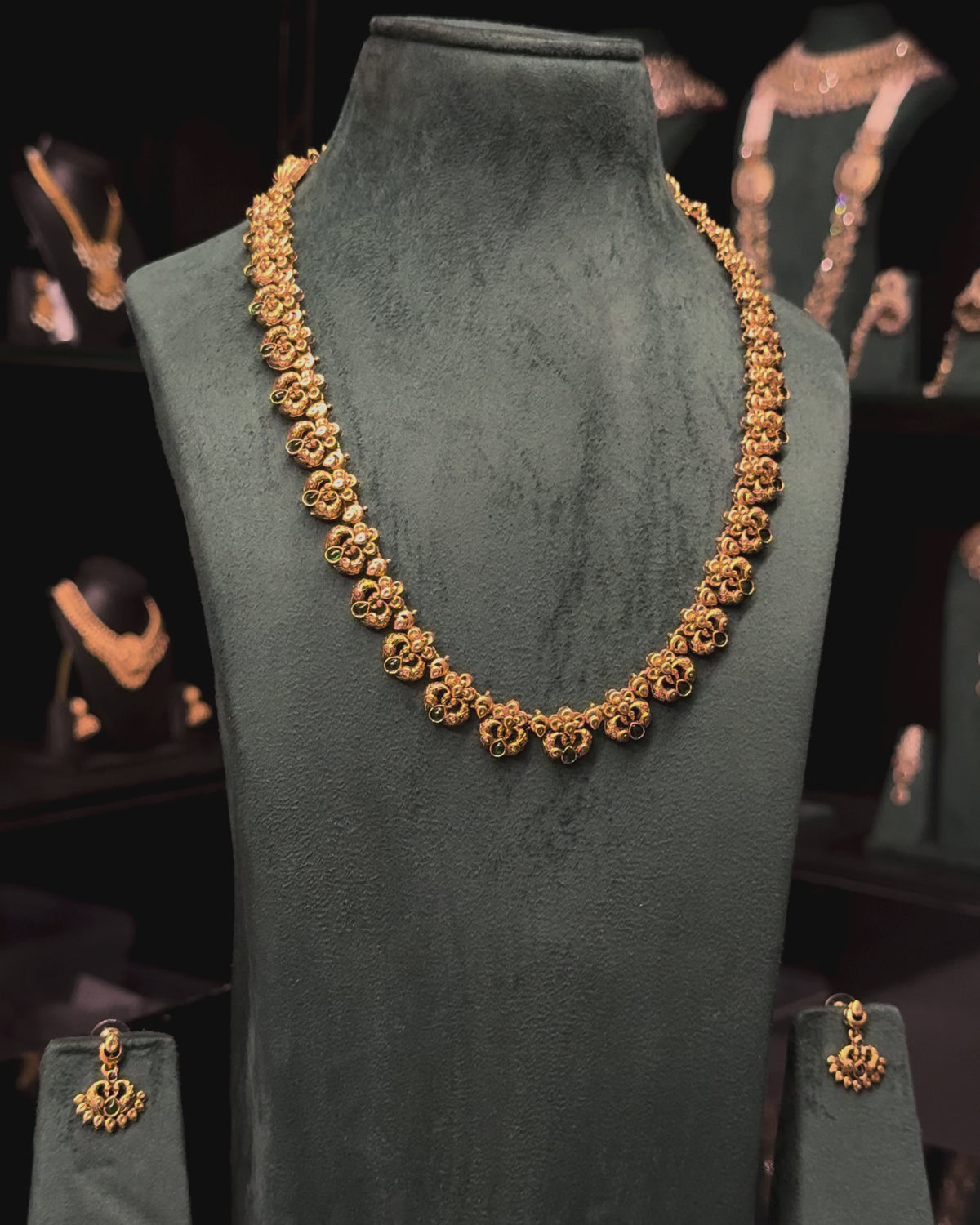 Antique Gold Floral Necklace Set with Matching Earrings | ONK341