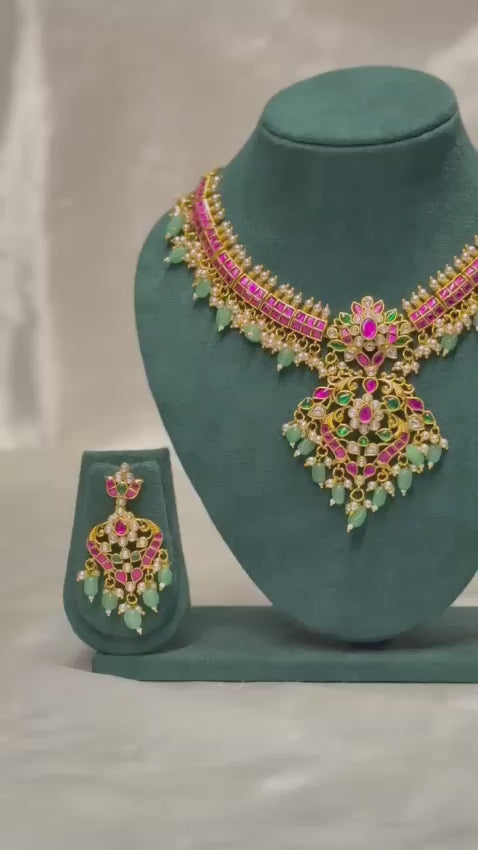 Pink & Green Bridal Necklace Set | ONK324