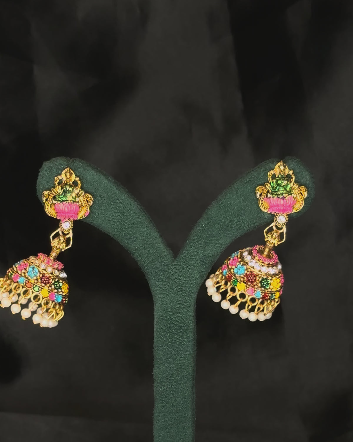 Antique Gold Multicolour Stone Jhumka Earrings | SITA2910