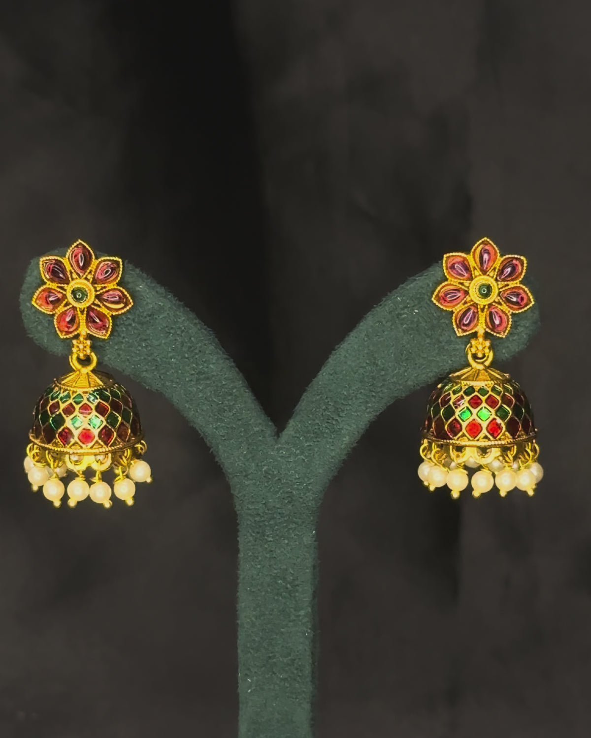 Traditional Multicolour Stone Jhumka Earrings with Pearl Drops | SITA2861