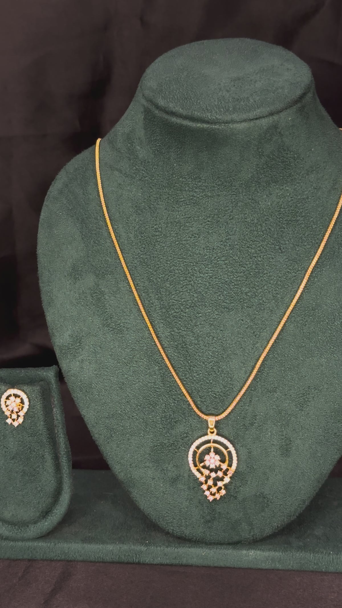 Elegant Rolled Gold Pendant Necklace Set with Matching Stone-Studded Earrings | PJV83
