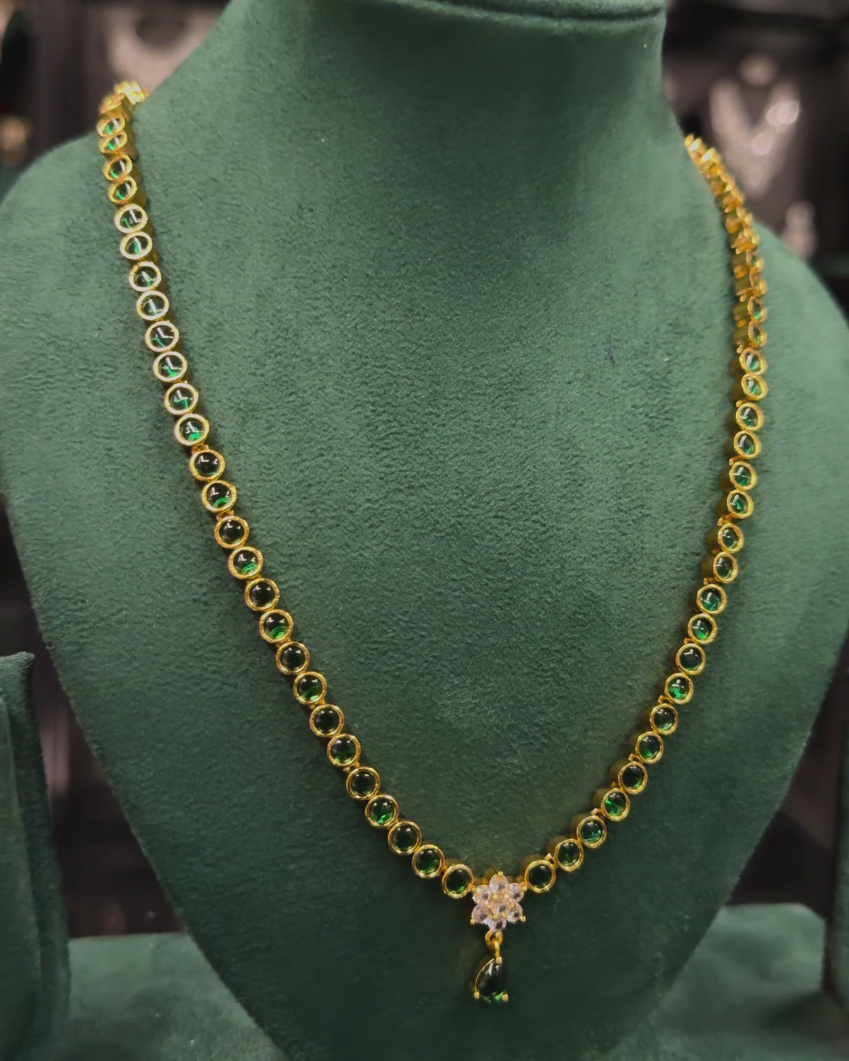 Elegant Gold Necklace Set with Ruby, Green & White Stone Options - Matching Earrings | ONK385