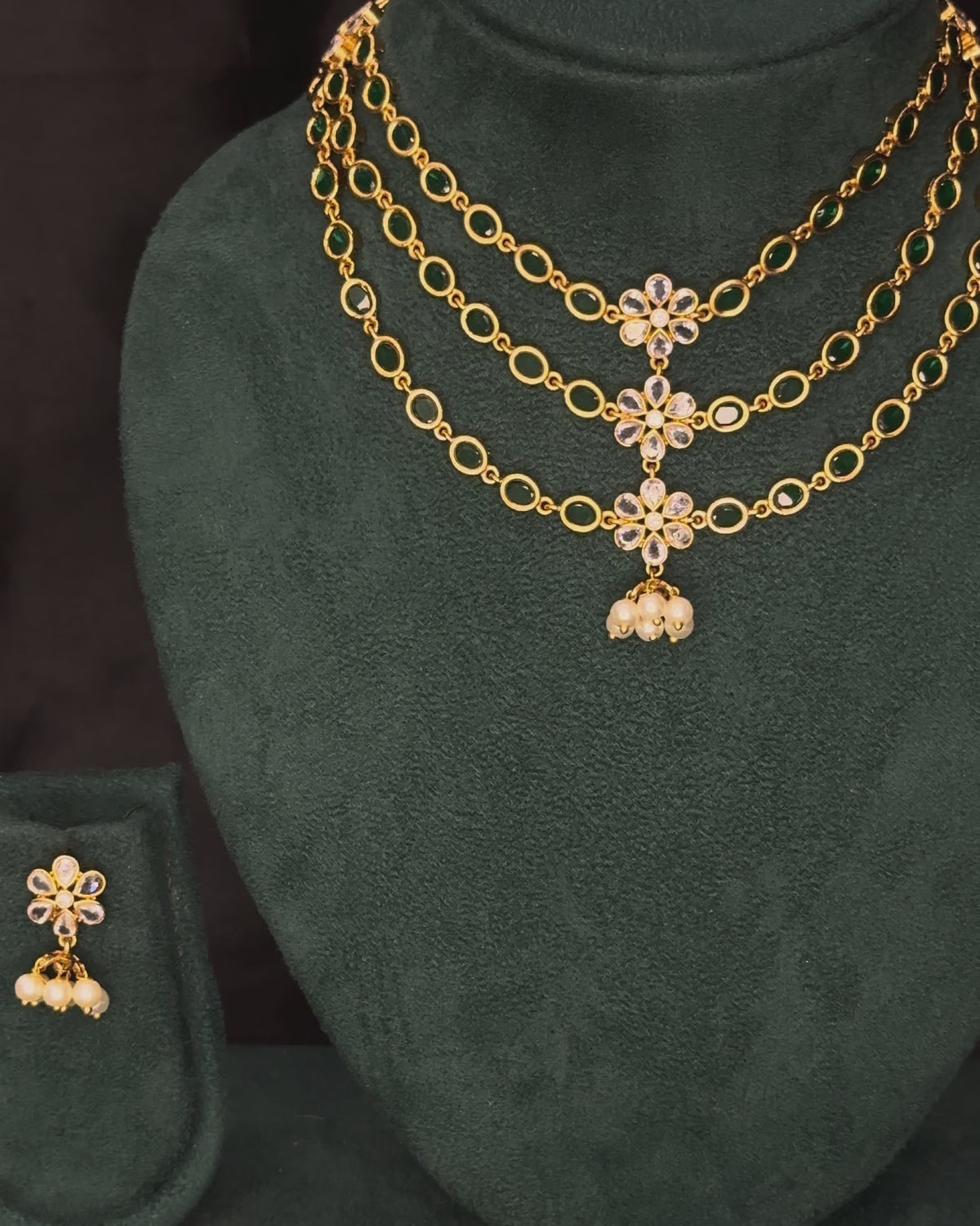 Gold-Tone Layered Necklace Set with Pearl Drop Earrings | GV356