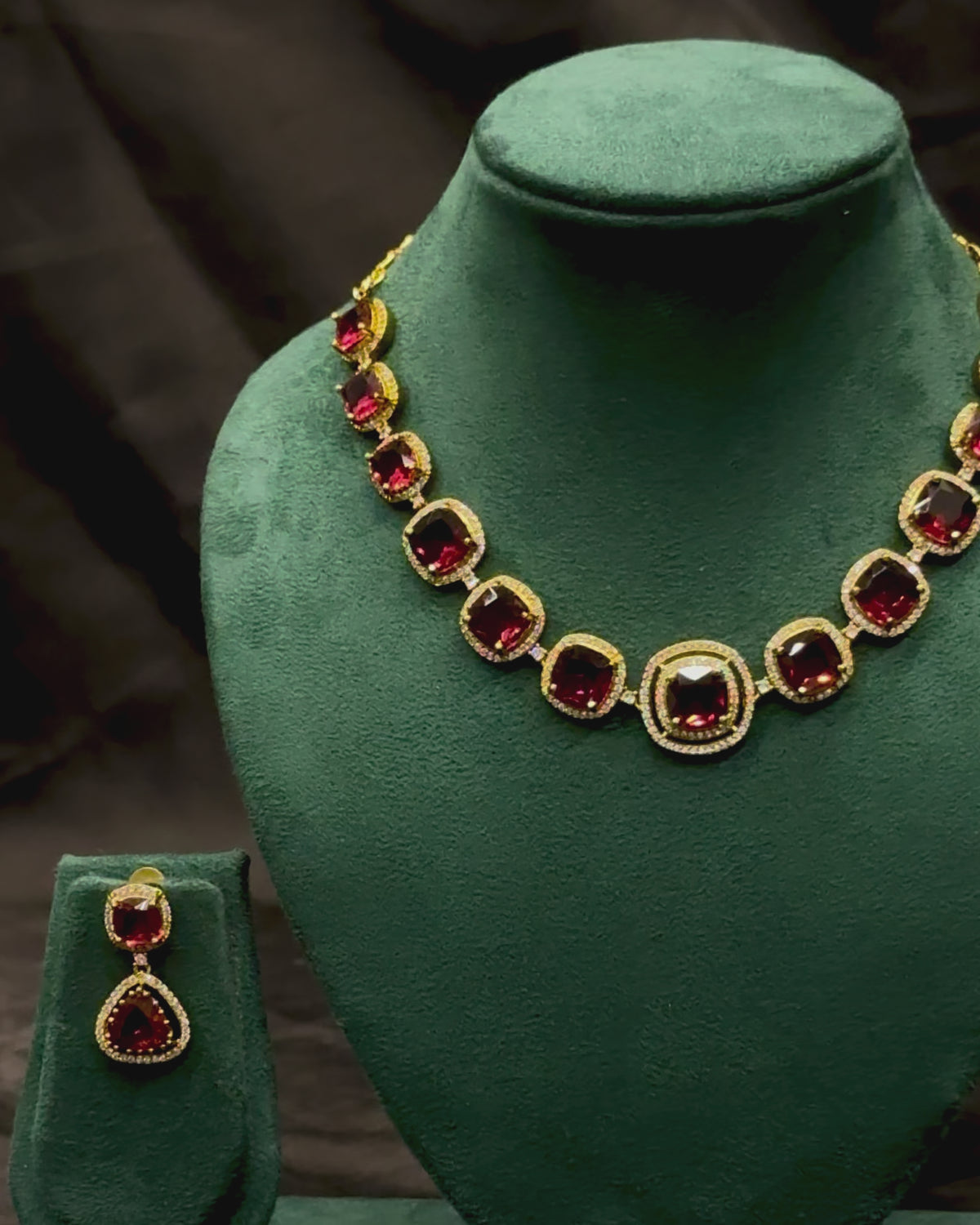 Ruby Stone Gold Plated Necklace Set with Matching Earrings | ONK372