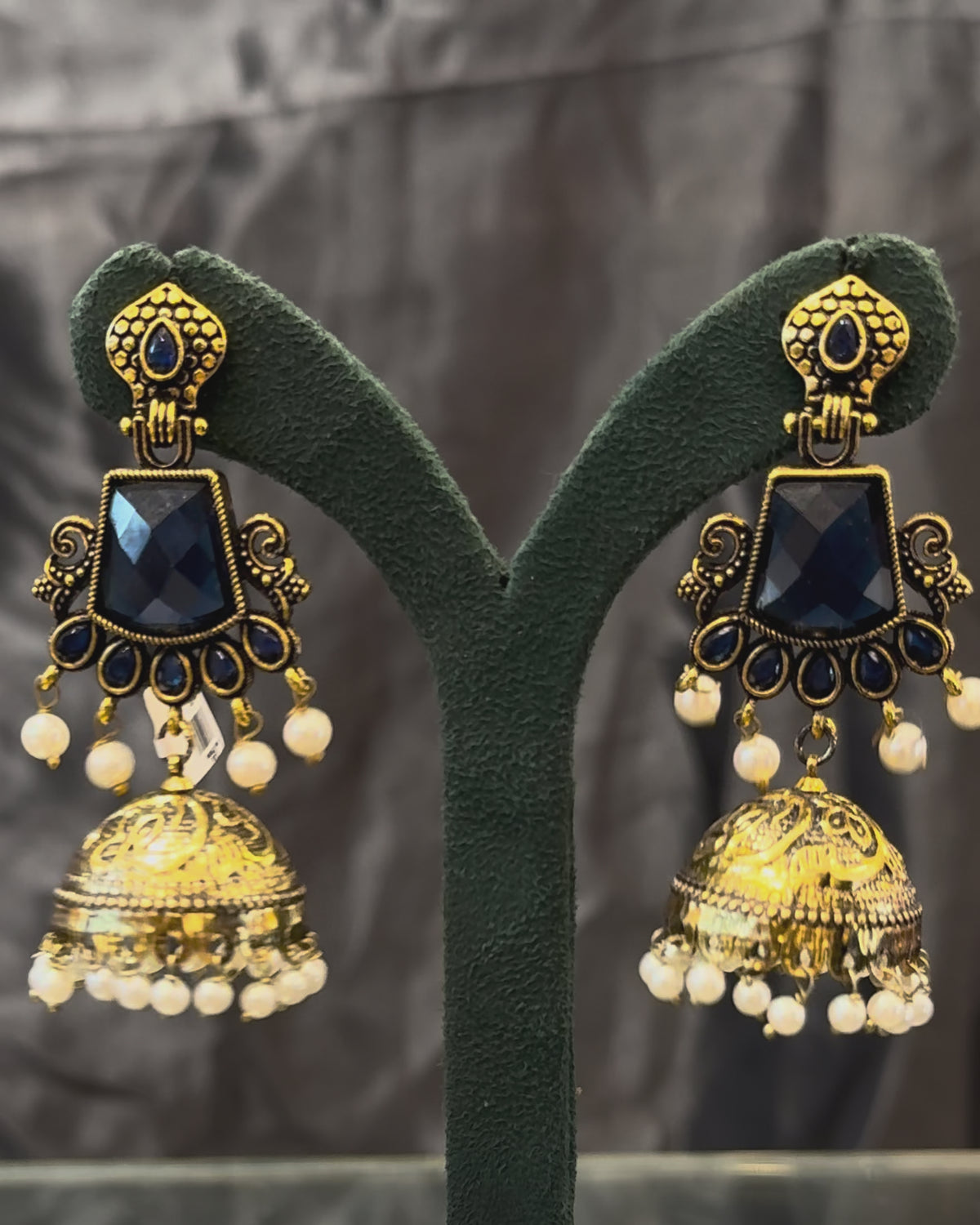 Gold Plated Stone Jhumka Earrings with Pearl Drops  | GV772