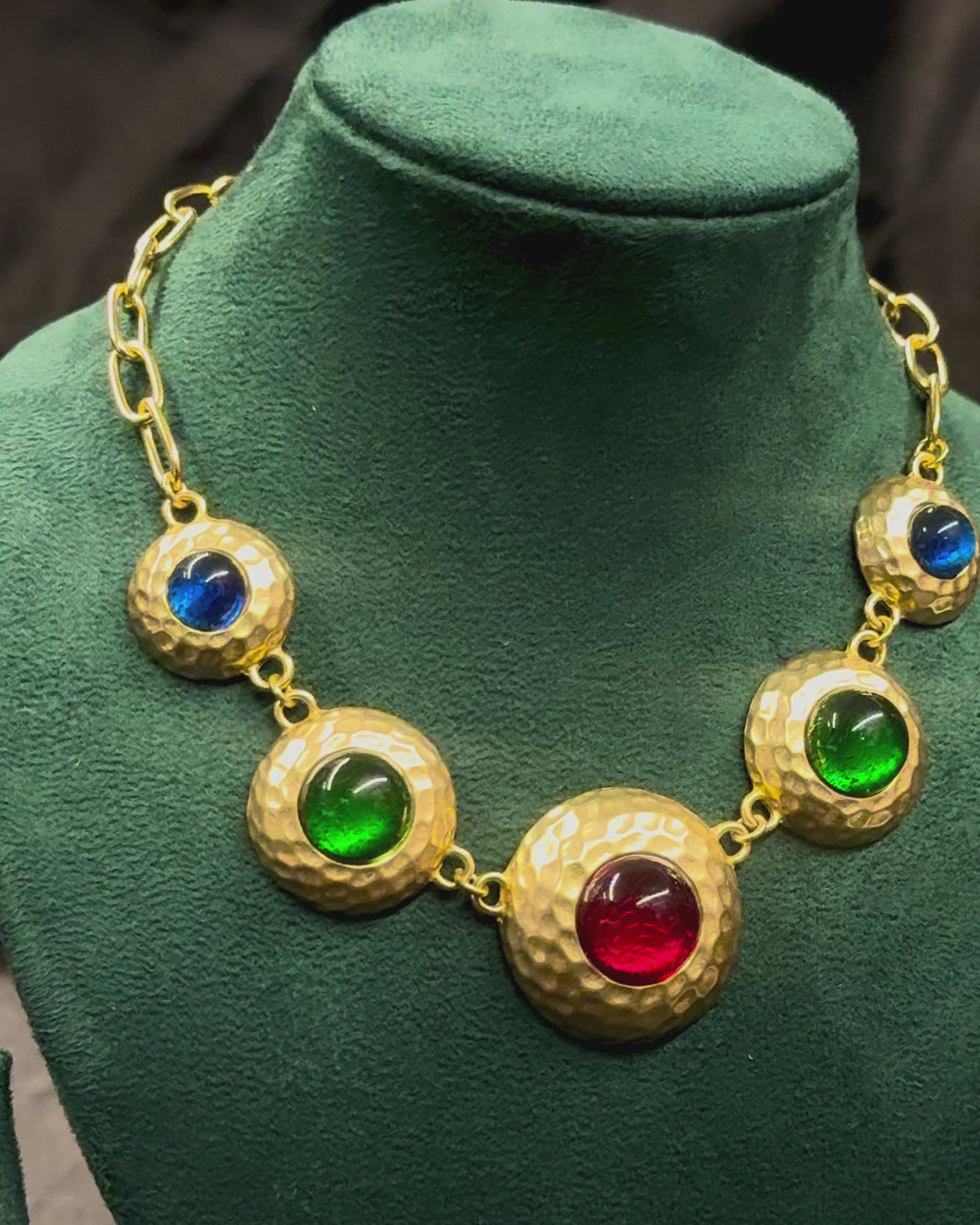 Gold Multicolor Stone Necklace - Ruby, Green & Blue Gemstone Jewellery | T302511877