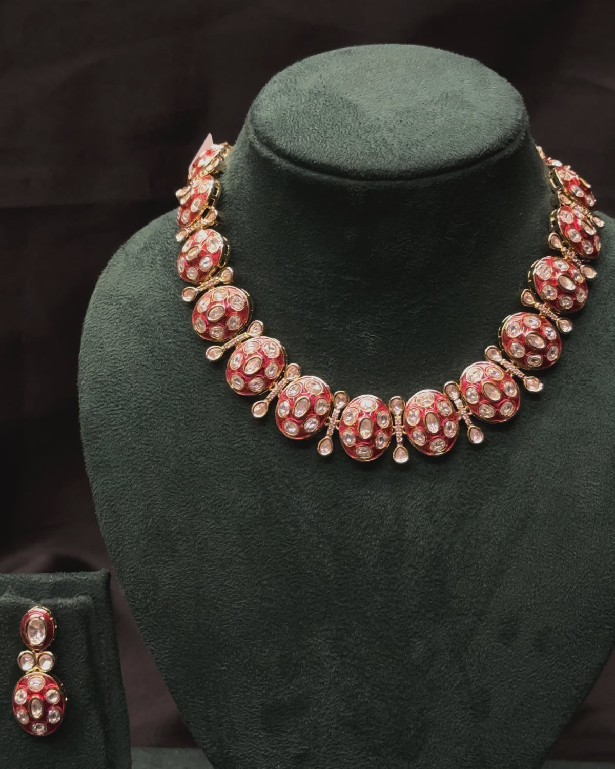 Red Stone Necklace Set with Matching Earrings | L20559