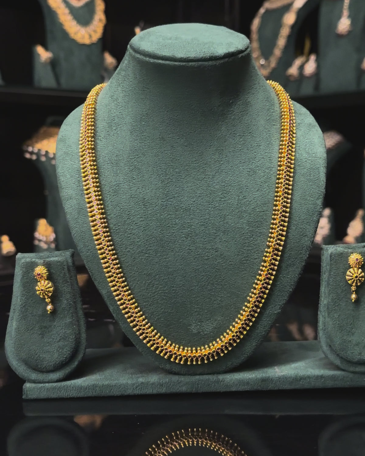 Traditional Gold Beaded Necklace Set with Matching Earrings | ONK340