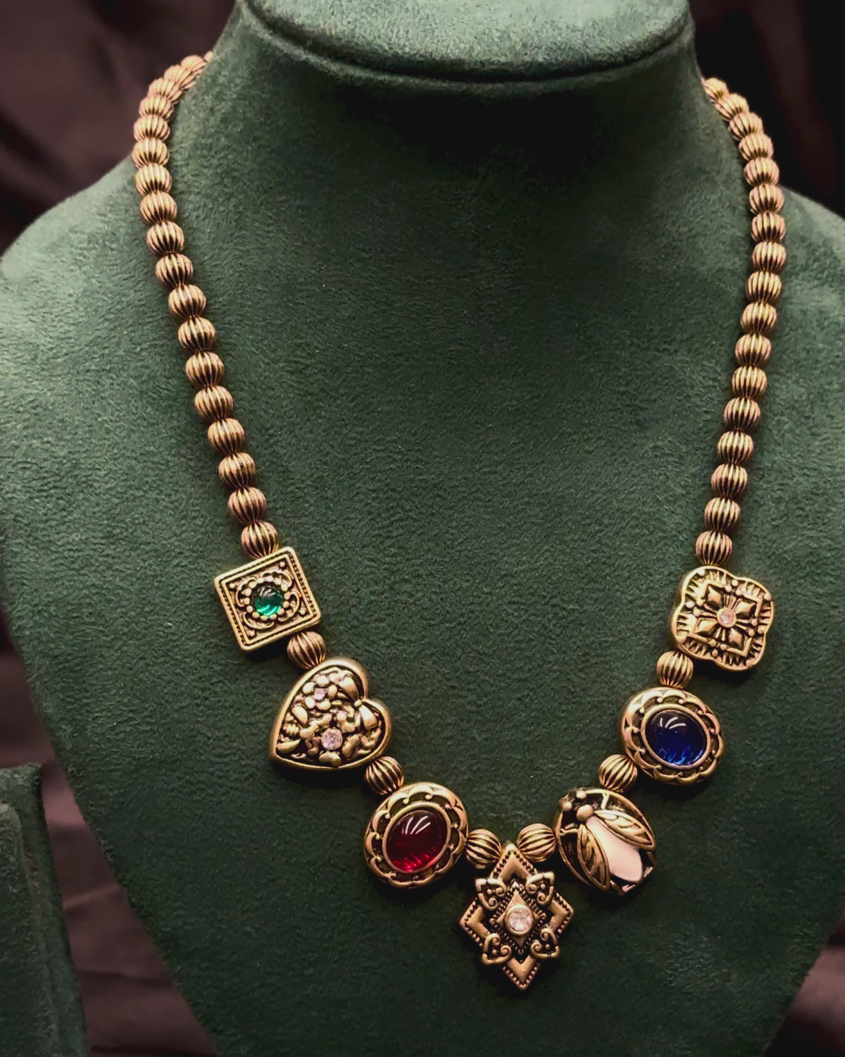 Oxidized Multicolor Gemstone Necklace | T302511551