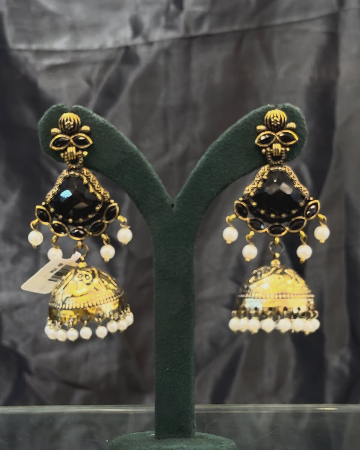 Stone Jhumka Earrings with Pearl Beads | GV774