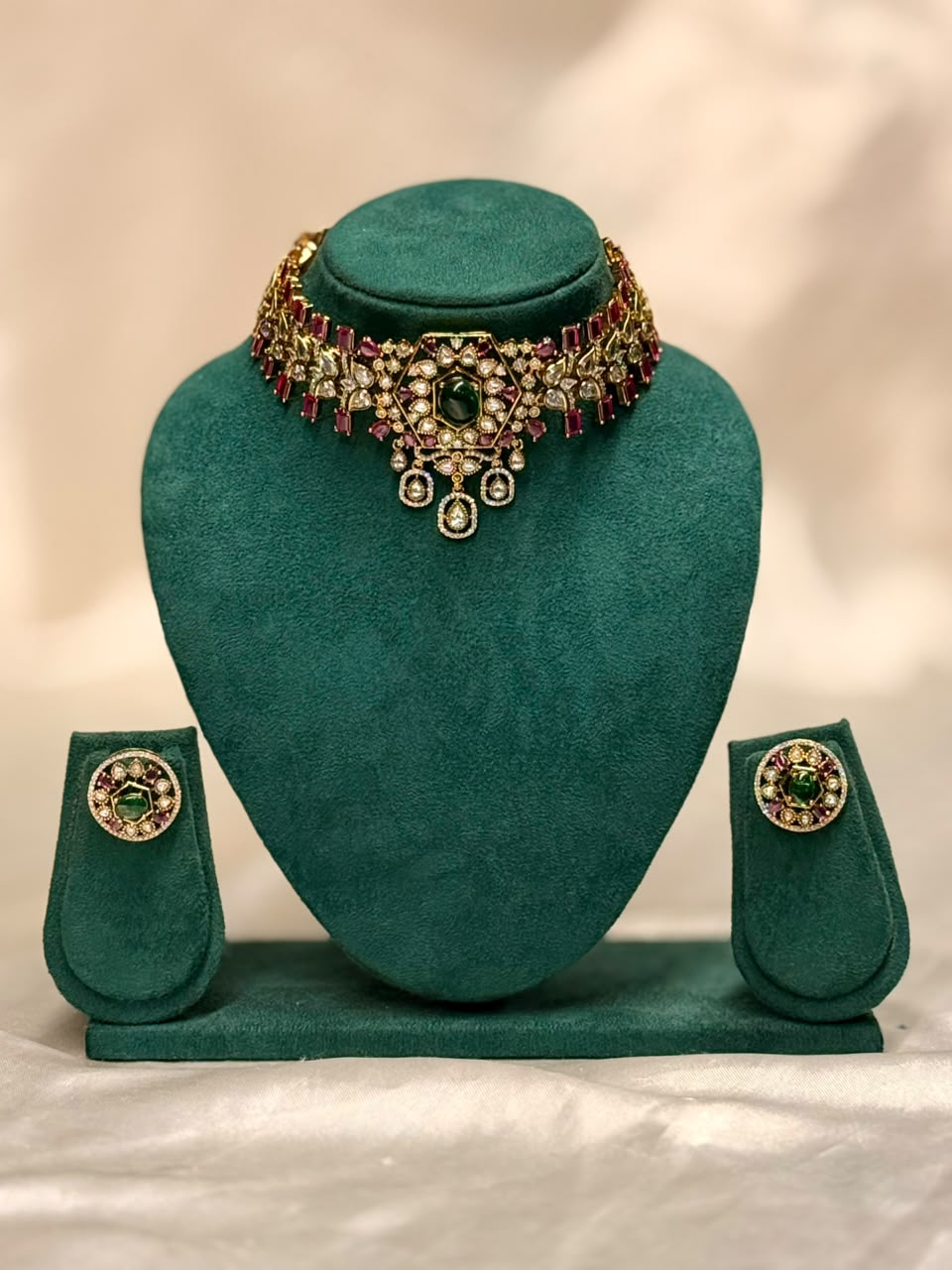 Green & Ruby-Tone Bridal Choker Set | ONK319