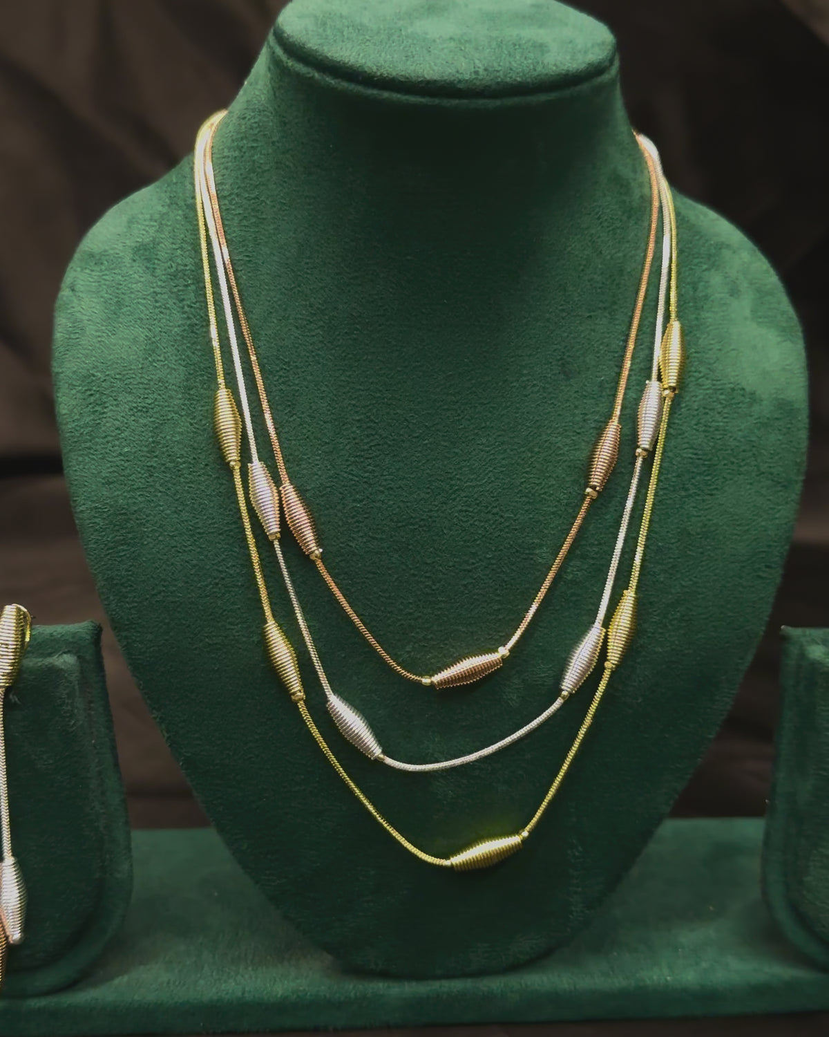 Triple Layer Gold Finish Necklace Set with Earrings - Elegant Designer Jewellery | T302505852