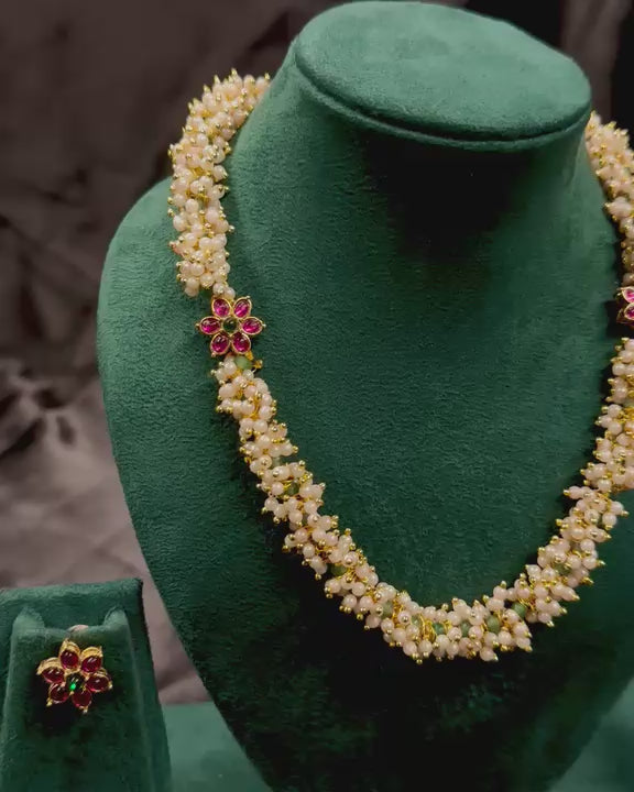 Pink Green Pearl Necklace Set | ONK307