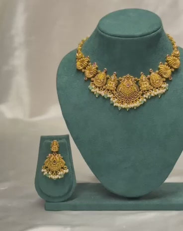 Antique Gold Temple Necklace Set | ONK310